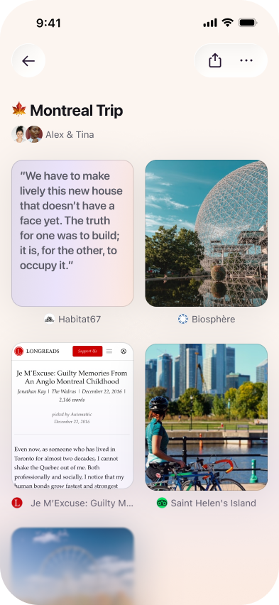 Firefox mobile Saves board — Montreal Trip